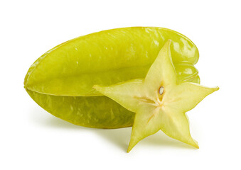 Fototapeta premium Fresh ripe whole and sliced carambola or star fruit