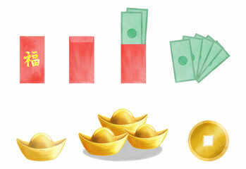 Watercolor Chinese New Year Accessories Illustration