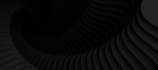 shaded 3D illustration of tunnel vortex view with geometrical hypnotic black and white flowing