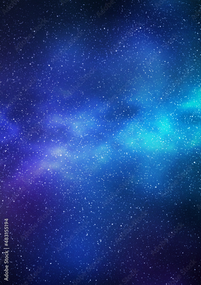 Wall mural night starry sky and bright blue green galaxy, vertical background