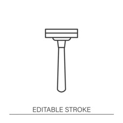  Personal hygiene accessories line icon. Reusable safety razor. Shaving kit with replacement blades. Zero waste concept. Isolated vector illustration. Editable stroke