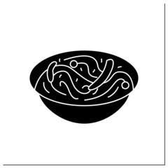 Chow mein glyph icon. Chinese egg noodles bowl with vegetables or meat.Tasty and easy wok or pan fried Asian food recipe for family dinner. Filled flat sign. Isolated silhouette vector illustration