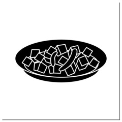 Mapo tofu glyph icon. Chinese vegetarian or meat Sichuan cuisine fermented soy bean dish. High protein veggie recipe, and spicy Asian food.Filled flat sign. Isolated silhouette vector illustration