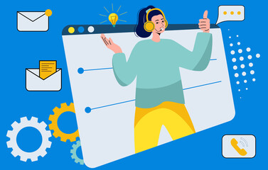 Flat design colorful vector illustration concept for webinar, online learning, online professional lectures. Isolated on bright background