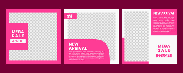 Fashion sale for social media feed template. Social media template vector illustration. Pink white vector background.