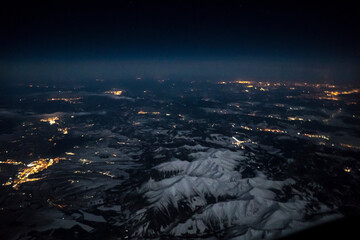 Tatry, Zakopane z lotu ptaka nocą / Aerial Night view of Tatra Mountains / Tatry z powietrza /...