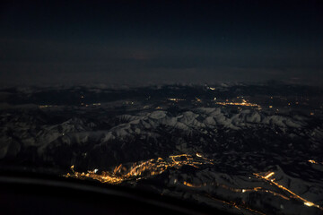 Tatry, Zakopane z lotu ptaka nocą / Aerial Night view of Tatra Mountains / Tatry z powietrza / Wypoczynek pod Tatrami / Hotele Zakopane / Bukowina - obrazy, fototapety, plakaty