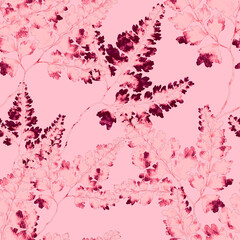 Watercolor seamless pattern with fern leaves. Foliage decoration. Vintage botanical exotic illustration wallpaper.  © Natallia Novik