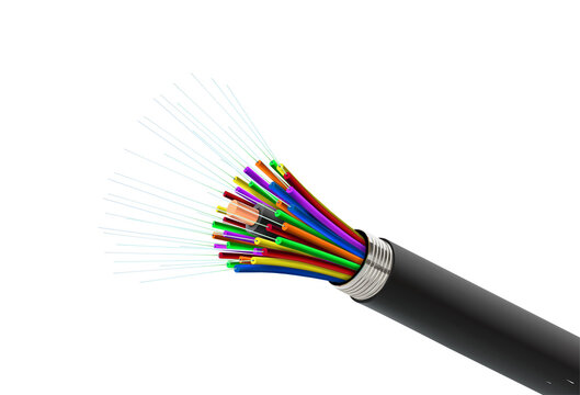 Fiber optic cable in section on a white background. Vector illustration