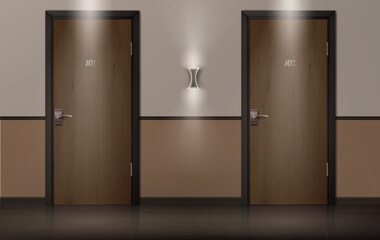 Vector Hotel room wooden doors. Front view - 483157918