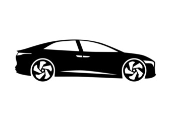 Silhouette of modern car. Side view of modern electric car. Flat vector.