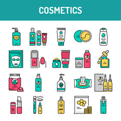 Cosmetics line icons set. Isolated vector element.