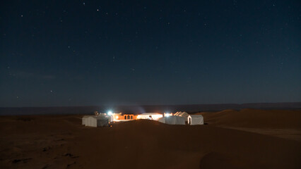 Sahara base camp Marocco / Night in Sahara Desert / Tent camp in Sahara