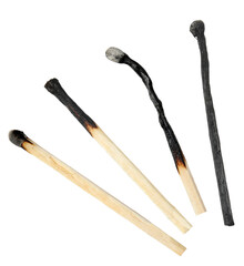 Set with burnt matches on white background