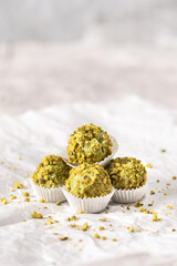 Homemade pistachio truffles with chocolate