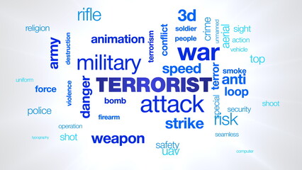 terrorist attack danger military terrorism war weapon animation bomb army terror animated word cloud background in uhd 4k 3840 2160