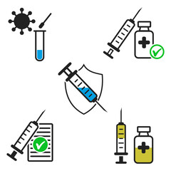 vaccine icon set, vaccine step by step symbol, vector illustration