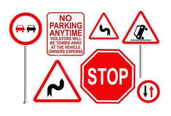 Set with different road signs on white background