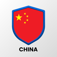 The national flag of People's Republic of China in the form of a shield on a light background