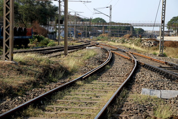 Fototapeta na wymiar Railroad tracks and Switches near a train station