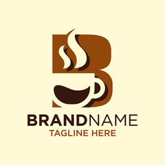 Letter B Coffee Cup, Tea, Chocolate, Logo Design Template Inspiration, Vector Illustration.