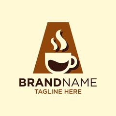 Letter A Coffee Cup, Tea, Chocolate, Logo Design Template Inspiration, Vector Illustration.
