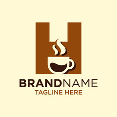 Letter H Coffee Cup, Tea, Chocolate, Logo Design Template Inspiration, Vector Illustration.