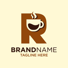 Letter R Coffee Cup, Tea, Chocolate, Logo Design Template Inspiration, Vector Illustration.