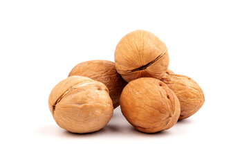 Walnuts in shells isolated on white background. Package design element with clipping path.
