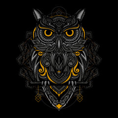 hand drawn ethnic owl illustration