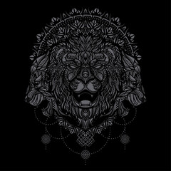 hand drawn ethnic lion head illustration