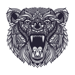Hand drawn doodle zentangle bear head illustration