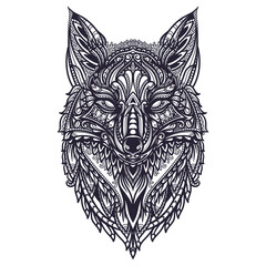 Hand drawn doodle zentangle fox illustration