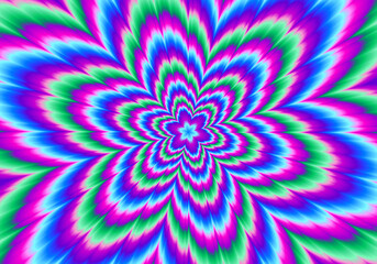 Fototapeta na wymiar Pulsing colorful flower. Optical illusion of movement.