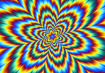 Fototapeta na wymiar Pulsing fiery flower. Optical illusion of movement.