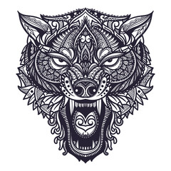 Hand drawn doodle zentangle wolf head illustration