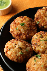 Sabudana vada wada pakora pakode fried snack fritters chutney tapioca pearls sago patties north Indian street food Mahashivratri Shivratri Navratri Ram Navami fasting food vegetarian Indian festival 