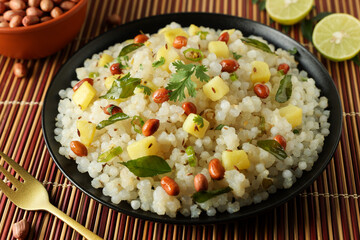 Sabudana Khichdi Sabudana khichri tapioca pearls cassava root sago Khichdi Mahashivratri Shivratri, Navratri Ram Navami festival fasting food sabudana usal. vegetarian Indian festival food snack