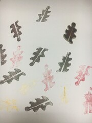 Green leaves hand printed on paper