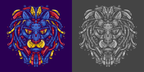 lion head robot illustration for t shirt design