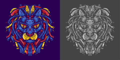 lion head robot illustration for t shirt design