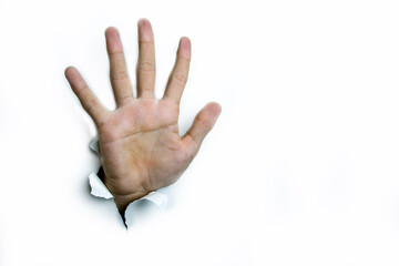 Naklejka premium Give five, an open palm on a white background.