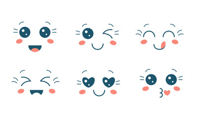 Kawaii face emotions set isolated on white background. Vector stock illustration.