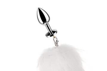 Close-up of the Steel Anal Plug with Soft Wild Fox Tail.