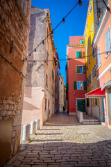 Amazing, narrow, colorful streets of Rovinj, popular tourist destination in croatian region of Istria
