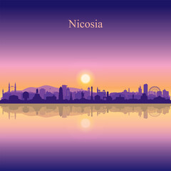 Nicosia city silhouette on sunset background