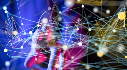 Global network. Blockchain. 3D illustration. Neural networks and artificial intelligence. Abstract