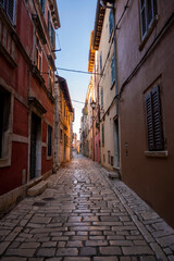 Fototapeta na wymiar Amazing, narrow, colorful streets of Rovinj, popular tourist destination in croatian region of Istria