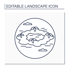 Atoll line icon. Ring-shaped coral reef enclosing lagoon. Island or chain of islands with flora and fauna. Landscape concept.Isolated vector illustration. Editable stroke