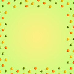 Pattern from lemon, lime and tangerine isolated on colorful background. In the center - free space for text